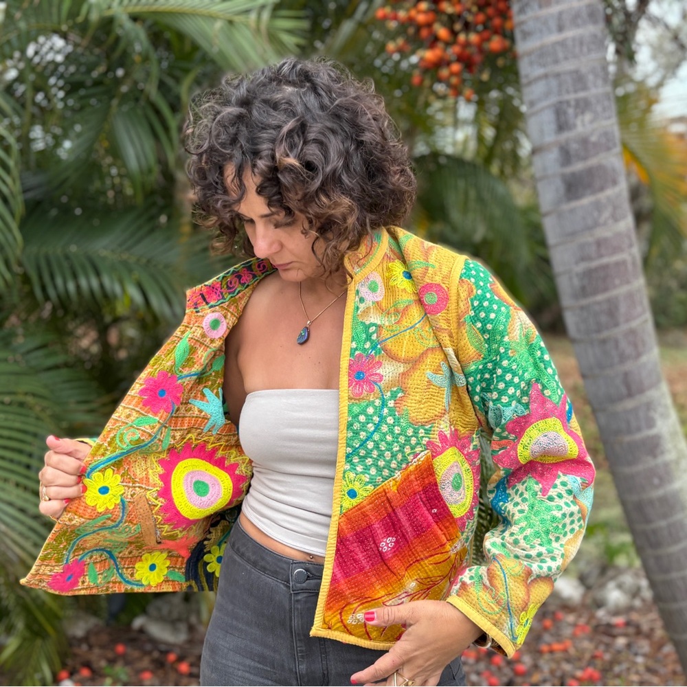 REVERSSible Handcrafted Multicolor Floral Quilted Jacket - Women